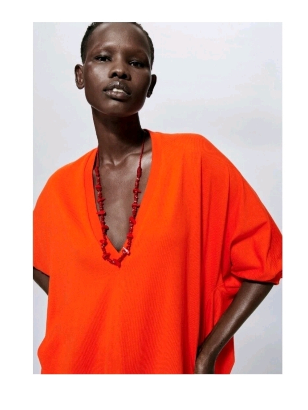 Zara Womens Vibrant Orange V-Neck Tunic Dress Size Large - Picture 6 of 7